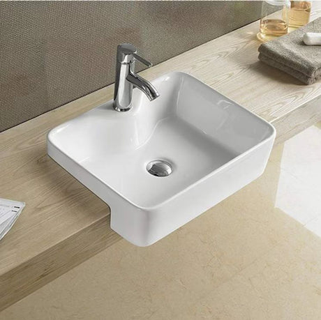 PSR4837 Semi Recess Basin Gloss White Fine Ceramic(Rectangle: 480*370*130mm)