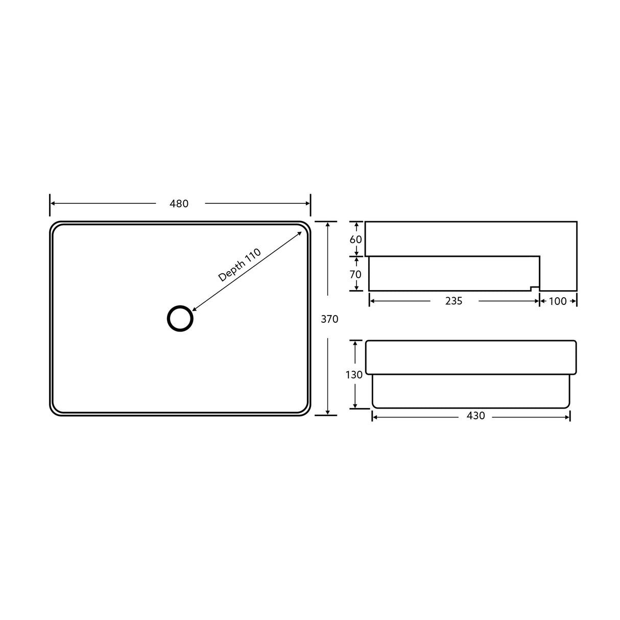 PSR4837NTH Semi Recess Basin(Rectangle: 480*370*130mm) — detail 2
