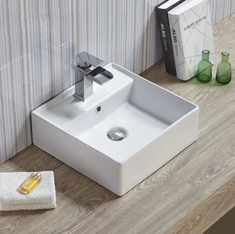 PW4141 Ultra Slim Gloss White Fine Ceramic Wall hung / Above Counter Basin(Square: 410*410*150mm)