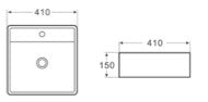 PW4141 Ultra Slim Gloss White Fine Ceramic Wall hung / Above Counter Basin(Square: 410*410*150mm) — detail 3