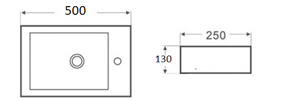 PW5025L Wall Hung Basin, Gloss White Left hand bowl(Rectangle: 500*250*130mm) — detail 3