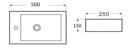 PW5025R Wall Hung Basin - Gloss White, Right hand bowl(Rectangle: 500*250*130mm) — detail 3