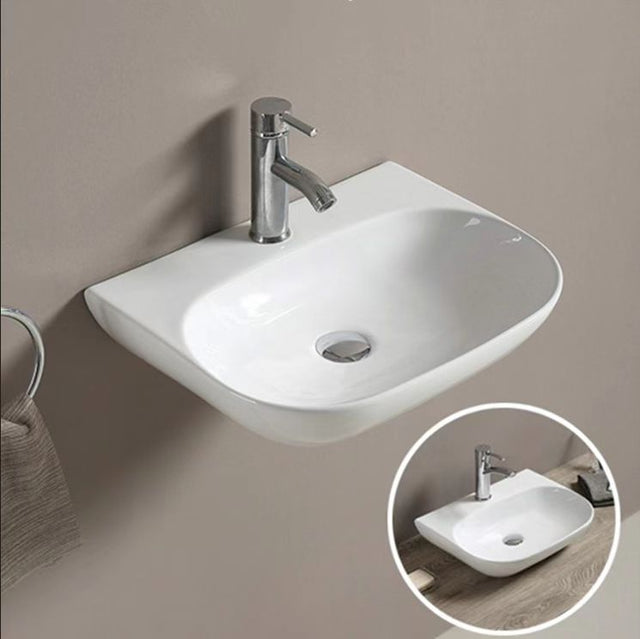 PW5038 Wall Hung Basin, Gloss White Fine Ceramic(Oval: 500*385*120mm)