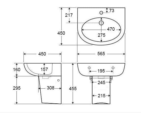 PW5443B Gloss White – Wall Hung Basin(Oval: 550*440*140 mm) — detail 4