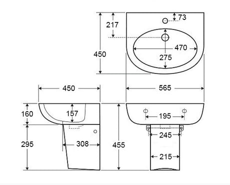 PW5443B Gloss White – Wall Hung Basin(Oval: 550*440*140 mm) — detail 4