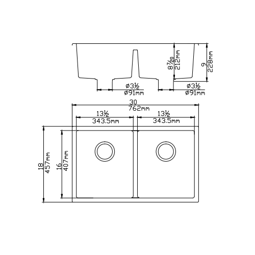Quartz Undermount Kitchen Sink 762*457*228mm (QZ7645D-MB) — detail 4