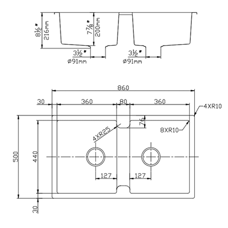 Quartz Top-mount Kitchen Sink 860*500*216mm (QZ8650D-MB) — detail 3