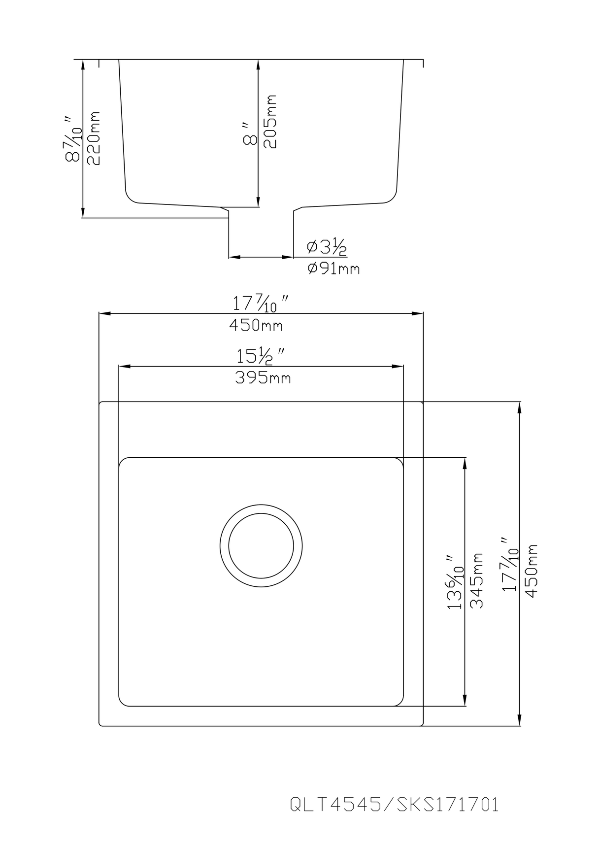 Quartz Top mount laundry tub 450*450*220mm (QZ4545) — detail 3