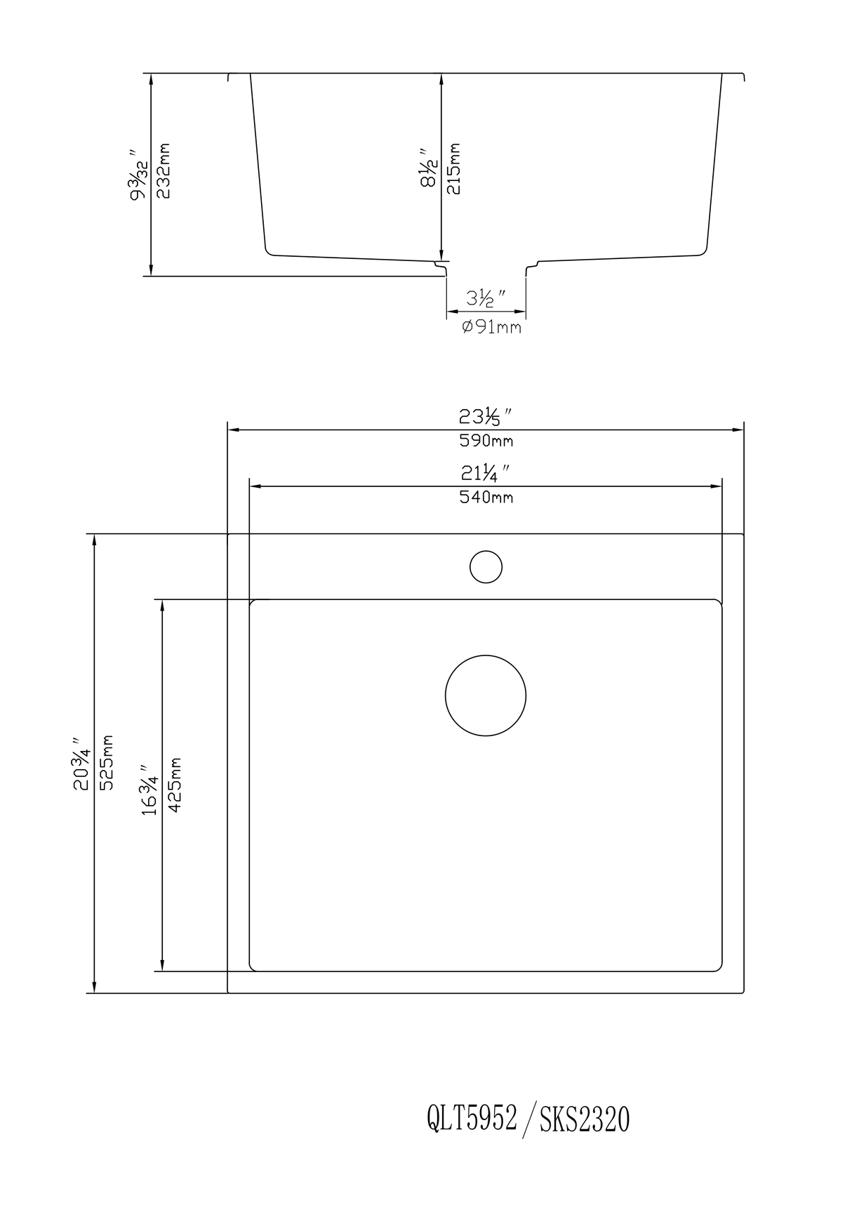 Quartz Top mount laundry tub 590*525*232mm (QZ5952) — detail 3
