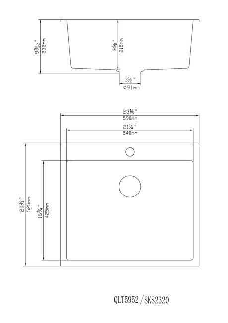 Quartz Top mount laundry tub 590*525*232mm (QZ5952) — detail 3