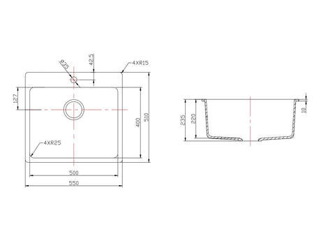 Quartz Top Mount Kitchen Sink 550*510*235mm QZT5551 — detail 3