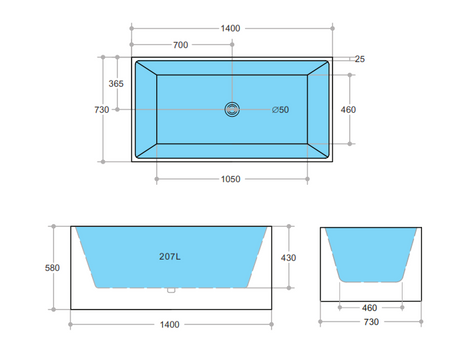 Theo THBT1400 Back to Wall Bathtub — detail 3