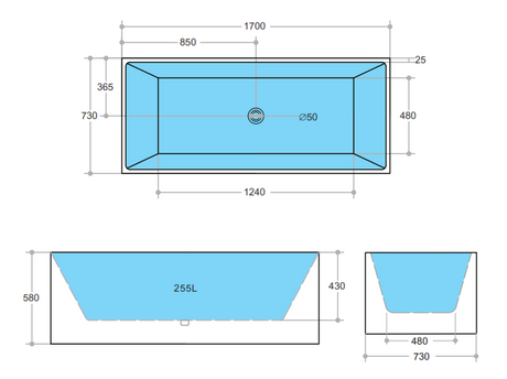Theo THBT1700 Back to Wall Bathtub — detail 3