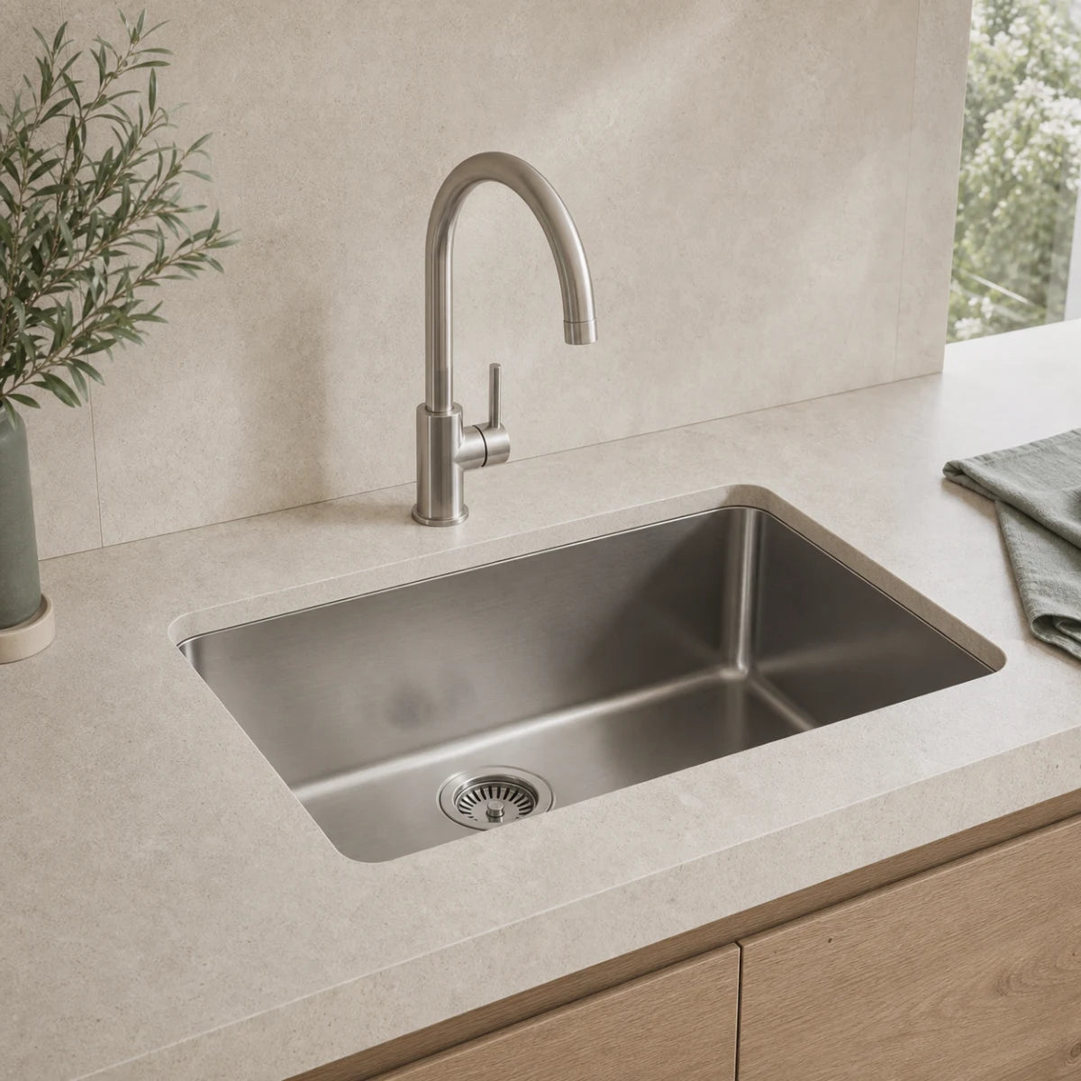 Installed kitchen sink in a contemporary benchtop