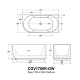 Capri Fluted  Corner Freestanding Bathtub 1500/1700mm CBAT1500L/R-GW/MW/MB/CBAT1700L/R-GW/MW/MB — detail 7