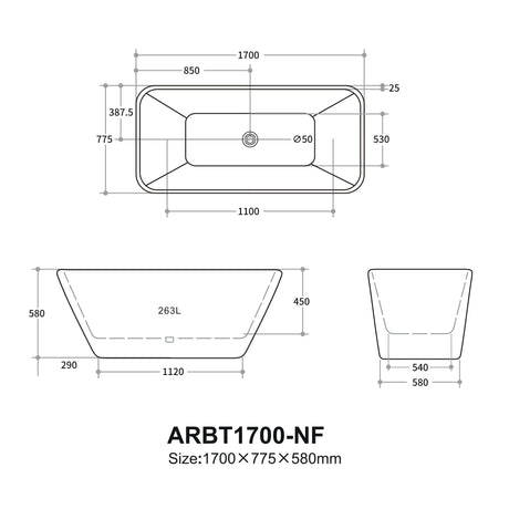 Rossa Freestanding Bathtub 1500/1700 RBAT1500-NF/RBAT1700-NF — detail 4