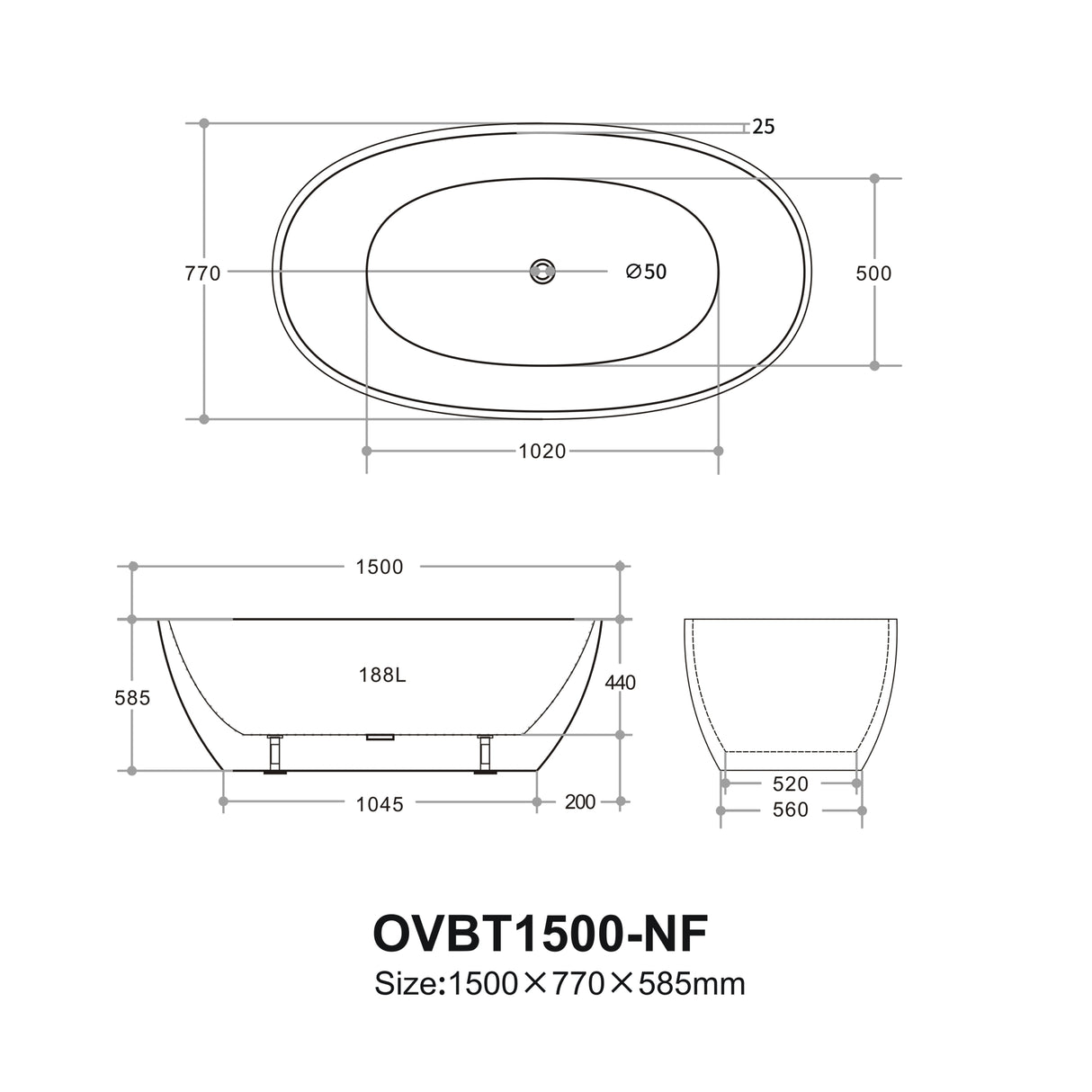 Olivia OVBT1500 Freestanding Bathtub — detail 4