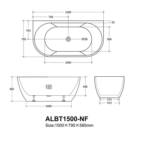 Aria Back to Wall Bathtub ALBT1500-NF — detail 4