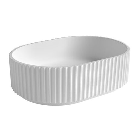 Havana Oval Fluted Solid Surface 480x345x140 Matte White Basin NF — detail 2