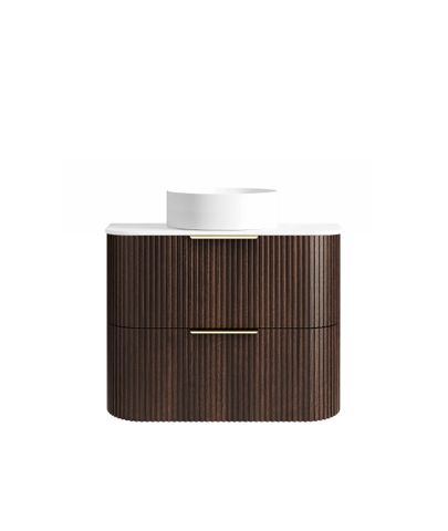 Havana 750mm Sable Walnut Fluted Wall Hung Curve Vanity with Pure White Top