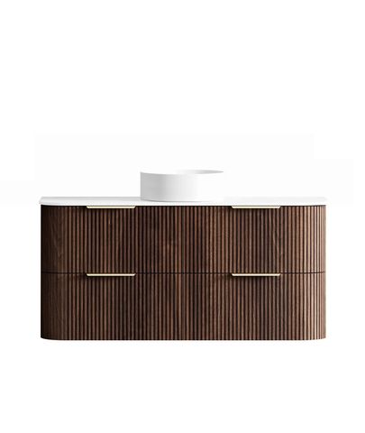 Havana 1200mm Sable Walnut Fluted Wall Hung Curve Vanity with Pure White Top