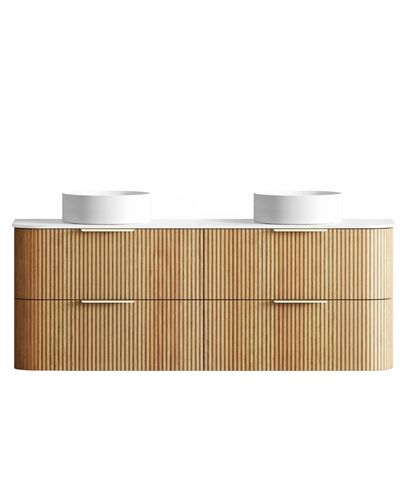 Havana 1500mm Woodland Oak Fluted Wall Hung Curve Vanity with Pure White Top