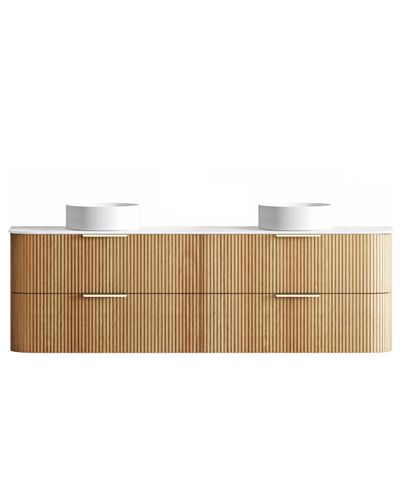 Havana 1800mm Woodland Oak Fluted Wall Hung Curve Vanity with Pure White Top