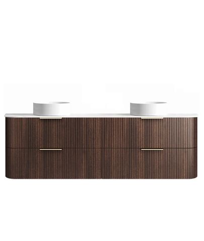 Havana 1800mm Sable Walnut Fluted Wall Hung Curve Vanity with Pure White Top