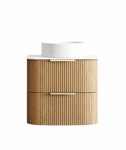 Havana 600mm Woodland Oak Fluted Wall Hung Curve Vanity with Pure White Top