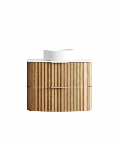 Havana 750mm Woodland Oak Fluted Wall Hung Curve Vanity with Pure White Top