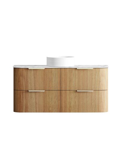 Havana 1200mm Woodland Oak Fluted Wall Hung Curve Vanity with Cloudy Carrara Top
