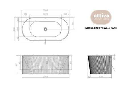 Attica Noosa 1500 Matte White BTW Multi-fit Bath with Overflow — detail 3