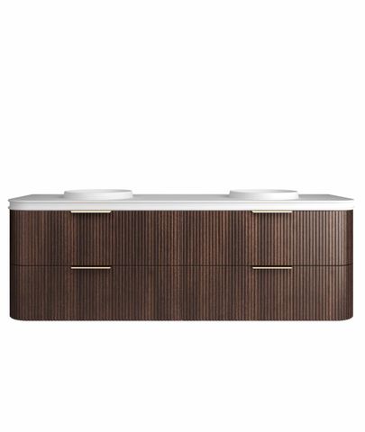 Havana 1800mm Sable Walnut Fluted Wall Hung Curve Vanity with Round Basin Moulded Top