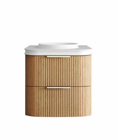 Havana 600mm Woodland Oak Fluted Wall Hung Curve Vanity with Round Basin Moulded Top
