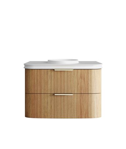 Havana 900mm Woodland Oak Fluted Wall Hung Curve Vanity with Round Basin Moulded Top