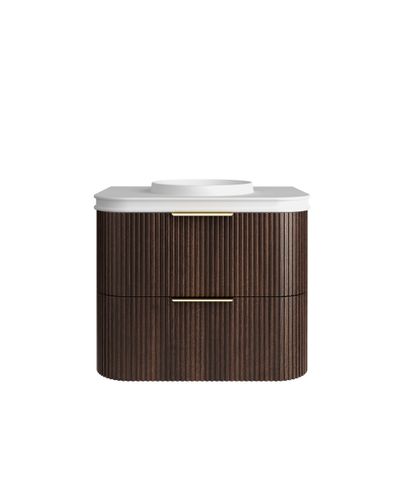 Havana 750mm Sable Walnut Fluted Wall Hung Curve Vanity with Round Basin Moulded Top