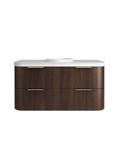 Havana 1200mm Sable Walnut Fluted Wall Hung Curve Vanity with Round Basin Moulded Top