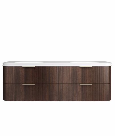 Havana 1800mm Sable Walnut Fluted Wall Hung Curve Vanity with Square Basin Moulded Top