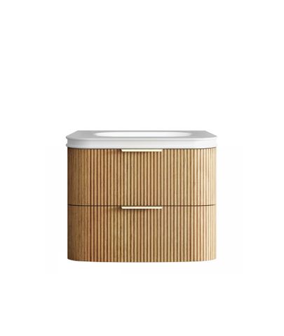 Havana 750mm Woodland Oak Fluted Wall Hung Curve Vanity with Square Basin Moulded Top