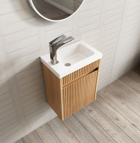 Mini Ensuite Vanity 400mm Woodland Oak Fluted Vanity (with Basin) — detail 2