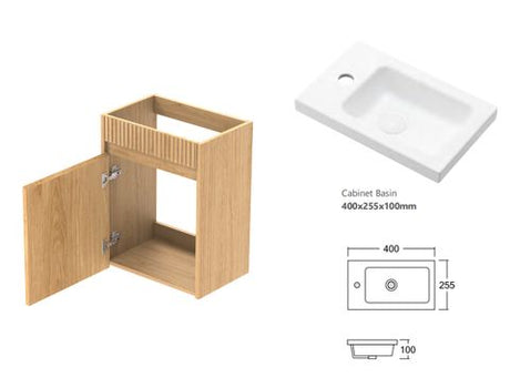 Mini Ensuite Vanity 400mm Woodland Oak Fluted Vanity (with Basin) — detail 8
