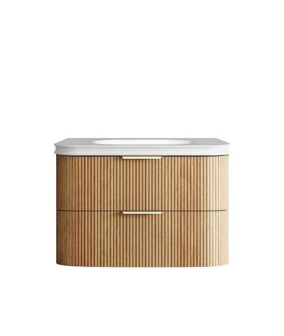 Havana 900mm Woodland Oak Fluted Wall Hung Curve Vanity with Square Basin Moulded Top