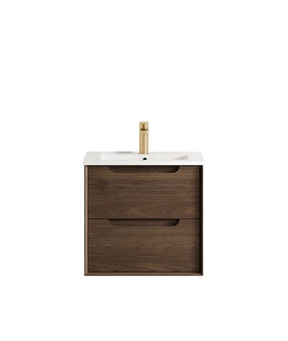 Byron 600mm Sable Walnut Wall Hung Vanity with Ceramic Top