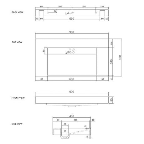 Moonlight 900mm Solid Surface Top — detail 5