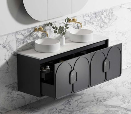 Laguna 1500mm Black American Oak Wall Hung Vanity with Pure White Top — detail 3