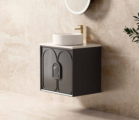 Laguna 600mm Black American Oak Wall Hung Vanity with Pure White Top — detail 2