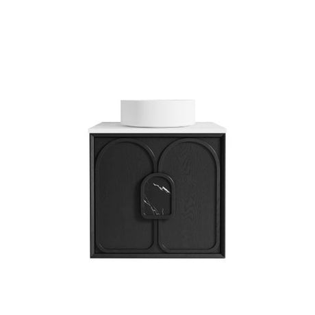 Laguna 600mm Black American Oak Wall Hung Vanity with Pure White Top — detail 4