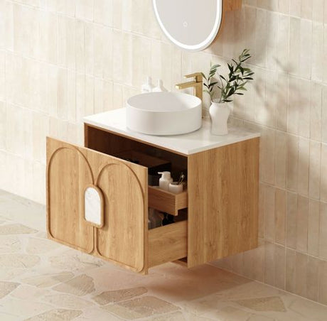 Laguna 600mm Natural American Oak Wall Hung Vanity with Pure White Top — detail 4