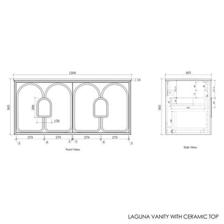 Laguna 1200mm Black American Oak Wall Hung Vanity with Ceramic Top — detail 2
