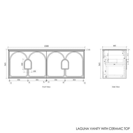 Laguna 1500mm Black American Oak Wall Hung Vanity with Ceramic Top — detail 2